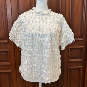 Farm Rio White Textured Pom Pom Embroidered Blouse – XS